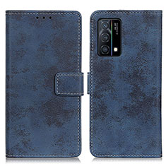 Leather Case Stands Flip Cover Holder D05Y for Oppo K9 5G Blue