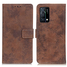 Leather Case Stands Flip Cover Holder D05Y for Oppo K9 5G Brown