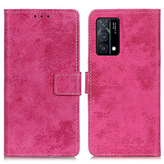 Leather Case Stands Flip Cover Holder D05Y for Oppo K9 5G Hot Pink