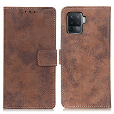 Leather Case Stands Flip Cover Holder D05Y for Oppo Reno5 F Brown