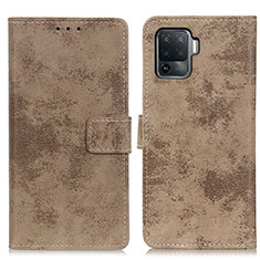 Leather Case Stands Flip Cover Holder D05Y for Oppo Reno5 F Khaki