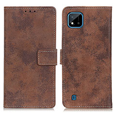 Leather Case Stands Flip Cover Holder D05Y for Realme C11 (2021) Brown