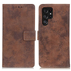 Leather Case Stands Flip Cover Holder D05Y for Samsung Galaxy S23 Ultra 5G Brown
