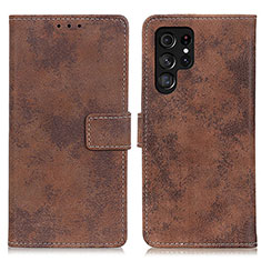 Leather Case Stands Flip Cover Holder D05Y for Samsung Galaxy S24 Ultra 5G Brown