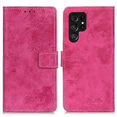 Leather Case Stands Flip Cover Holder D05Y for Samsung Galaxy S24 Ultra 5G Hot Pink