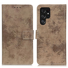 Leather Case Stands Flip Cover Holder D05Y for Samsung Galaxy S24 Ultra 5G Khaki