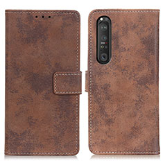 Leather Case Stands Flip Cover Holder D05Y for Sony Xperia 1 III Brown