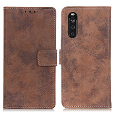 Leather Case Stands Flip Cover Holder D05Y for Sony Xperia 10 III SO-52B Brown