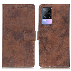 Leather Case Stands Flip Cover Holder D05Y for Vivo V21e 5G Brown