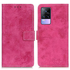 Leather Case Stands Flip Cover Holder D05Y for Vivo V21e 5G Hot Pink