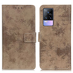 Leather Case Stands Flip Cover Holder D05Y for Vivo V21e 5G Khaki