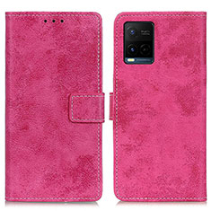 Leather Case Stands Flip Cover Holder D05Y for Vivo Y21e Hot Pink