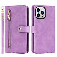 Leather Case Stands Flip Cover Holder D06T for Apple iPhone 13 Pro Clove Purple