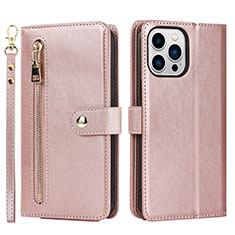 Leather Case Stands Flip Cover Holder D06T for Apple iPhone 13 Pro Rose Gold