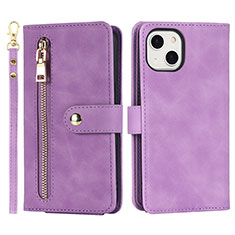 Leather Case Stands Flip Cover Holder D06T for Apple iPhone 14 Clove Purple