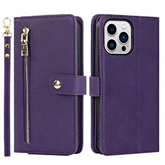 Leather Case Stands Flip Cover Holder D06T for Apple iPhone 15 Pro Purple