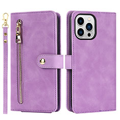 Leather Case Stands Flip Cover Holder D06T for Apple iPhone 16 Pro Clove Purple