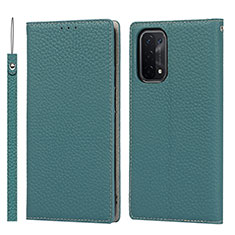 Leather Case Stands Flip Cover Holder D06T for Oppo A54 5G Cyan