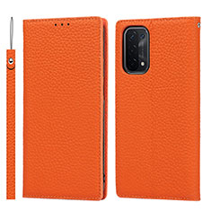 Leather Case Stands Flip Cover Holder D06T for Oppo A54 5G Orange