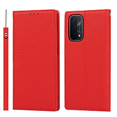 Leather Case Stands Flip Cover Holder D06T for Oppo A54 5G Red