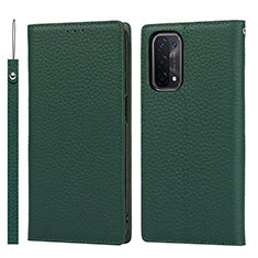 Leather Case Stands Flip Cover Holder D06T for Oppo A74 5G Green