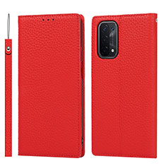 Leather Case Stands Flip Cover Holder D06T for Oppo A74 5G Red