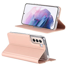 Leather Case Stands Flip Cover Holder D06T for Samsung Galaxy S23 Plus 5G Rose Gold