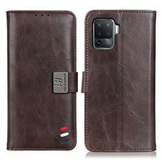 Leather Case Stands Flip Cover Holder D06Y for Oppo Reno5 F Brown