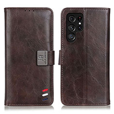 Leather Case Stands Flip Cover Holder D06Y for Samsung Galaxy S21 Ultra 5G Brown