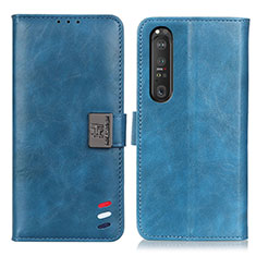 Leather Case Stands Flip Cover Holder D06Y for Sony Xperia 1 III Blue