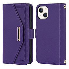 Leather Case Stands Flip Cover Holder D07T for Apple iPhone 13 Purple
