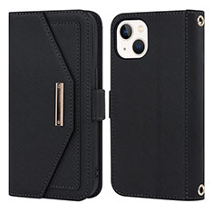 Leather Case Stands Flip Cover Holder D07T for Apple iPhone 15 Plus Black