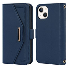 Leather Case Stands Flip Cover Holder D07T for Apple iPhone 15 Plus Blue