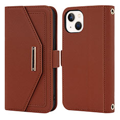 Leather Case Stands Flip Cover Holder D07T for Apple iPhone 15 Plus Brown