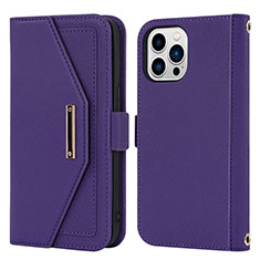 Leather Case Stands Flip Cover Holder D07T for Apple iPhone 15 Pro Purple