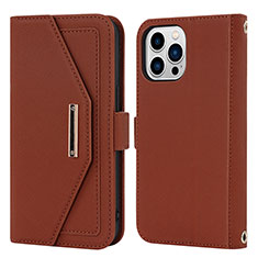 Leather Case Stands Flip Cover Holder D07T for Apple iPhone 16 Pro Max Brown