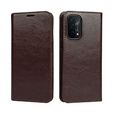 Leather Case Stands Flip Cover Holder D07T for Oppo A54 5G Brown