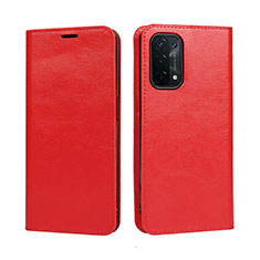 Leather Case Stands Flip Cover Holder D07T for Oppo A54 5G Red