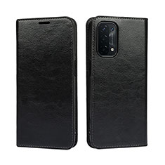 Leather Case Stands Flip Cover Holder D07T for Oppo A74 5G Black