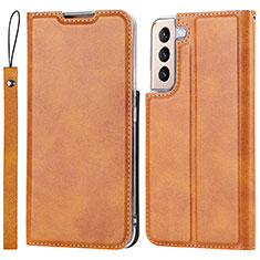 Leather Case Stands Flip Cover Holder D07T for Samsung Galaxy S21 5G Brown