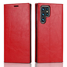 Leather Case Stands Flip Cover Holder D07T for Samsung Galaxy S23 Ultra 5G Red