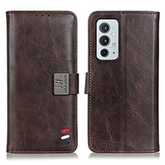 Leather Case Stands Flip Cover Holder D07Y for OnePlus 9RT 5G Brown