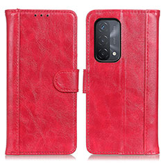Leather Case Stands Flip Cover Holder D07Y for Oppo A74 5G Red