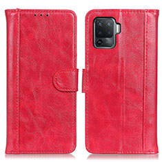 Leather Case Stands Flip Cover Holder D07Y for Oppo Reno5 F Red