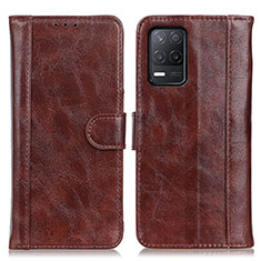 Leather Case Stands Flip Cover Holder D07Y for Realme Q3i 5G Brown