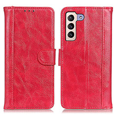 Leather Case Stands Flip Cover Holder D07Y for Samsung Galaxy S21 FE 5G Red