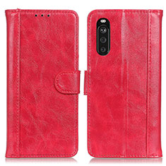 Leather Case Stands Flip Cover Holder D07Y for Sony Xperia 10 III Red