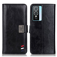 Leather Case Stands Flip Cover Holder D07Y for Vivo Y76s 5G Black
