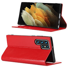 Leather Case Stands Flip Cover Holder D08T for Samsung Galaxy S21 Ultra 5G Red