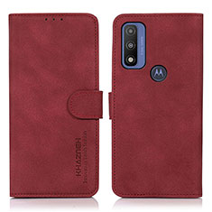 Leather Case Stands Flip Cover Holder D08Y for Motorola Moto G Pure Red